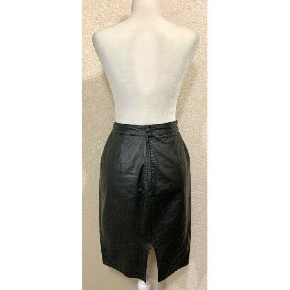 Pelle Cuir Vintage 80s Black Goth Leather Pencil Skirt - Picture 3 of 7